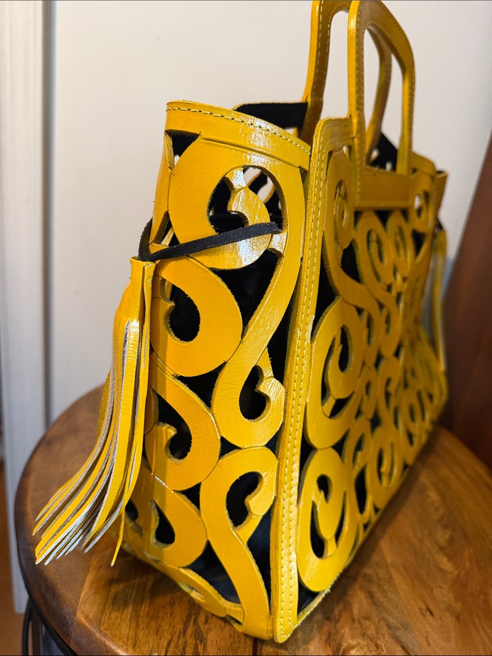 Maya Leather Filigree Tote in Mustard - Picture 4 of 6